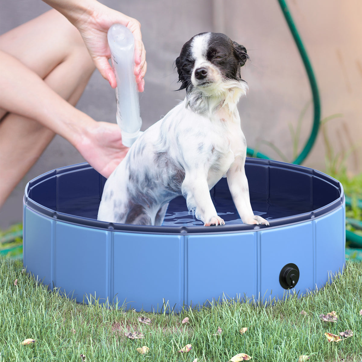 Piscina Dobrável para Cães Gatos Banheira Portátil para Animais de Estimação PVC Antiderrapante Múltiplo Uso para Interior e Exterior Ø80x20 cm Azul — foto 2
