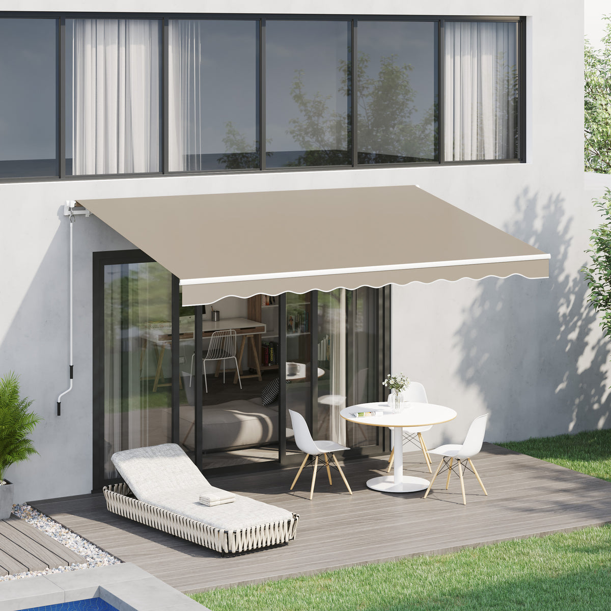Toldo Manual 395x245 cm Toldo de Varanda Pátio com Manivela de Alumínio e Tecido de Poliéster 280 g/m² Bege — foto 2