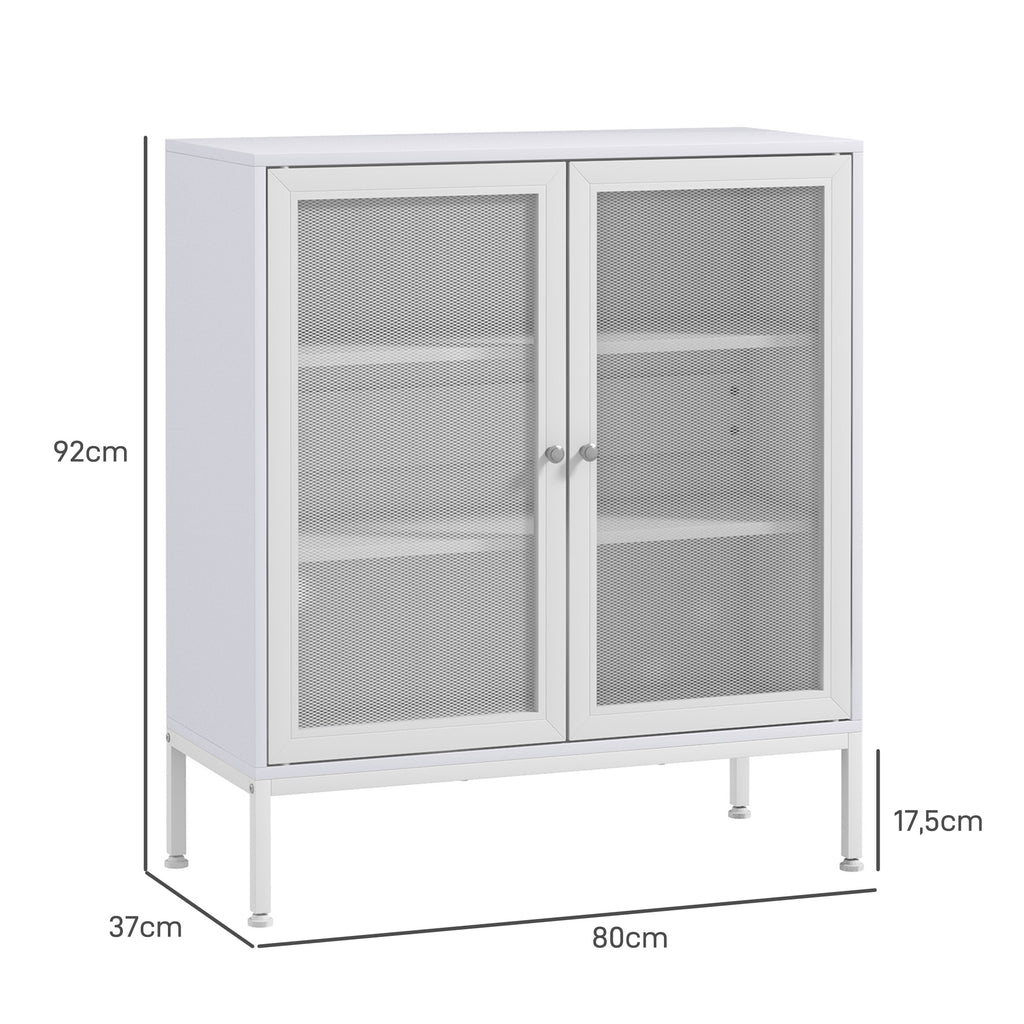 Aparador de 3 Níveis Móvel Auxiliar com Portas de Malha e Prateleira Ajustável Aparador de Cozinha Moderno para Sala 80x37x92 cm Branco — foto 3
