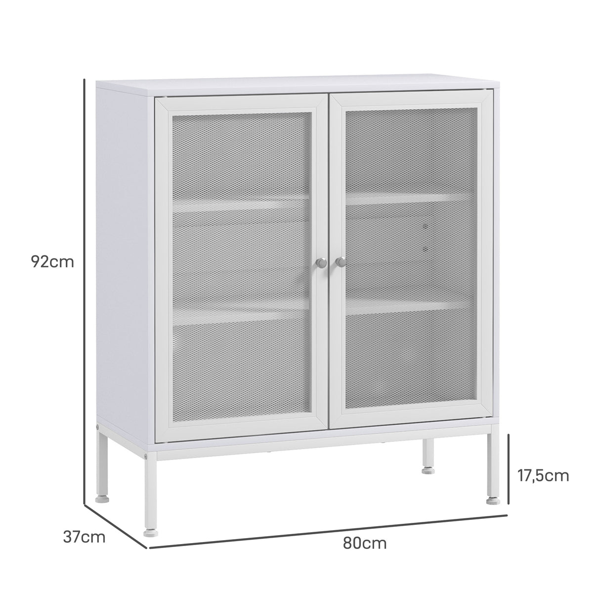 Aparador de 3 Níveis Móvel Auxiliar com Portas de Malha e Prateleira Ajustável Aparador de Cozinha Moderno para Sala 80x37x92 cm Branco — foto 3