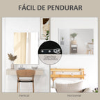 Espelho de Parede Decorativo 70x90 cm Espelho Retangular Espelho de Casa de Banho com 4 Ganchos Metálicos Estilo Moderno para Sala Quarto Entrada Branco — foto 5