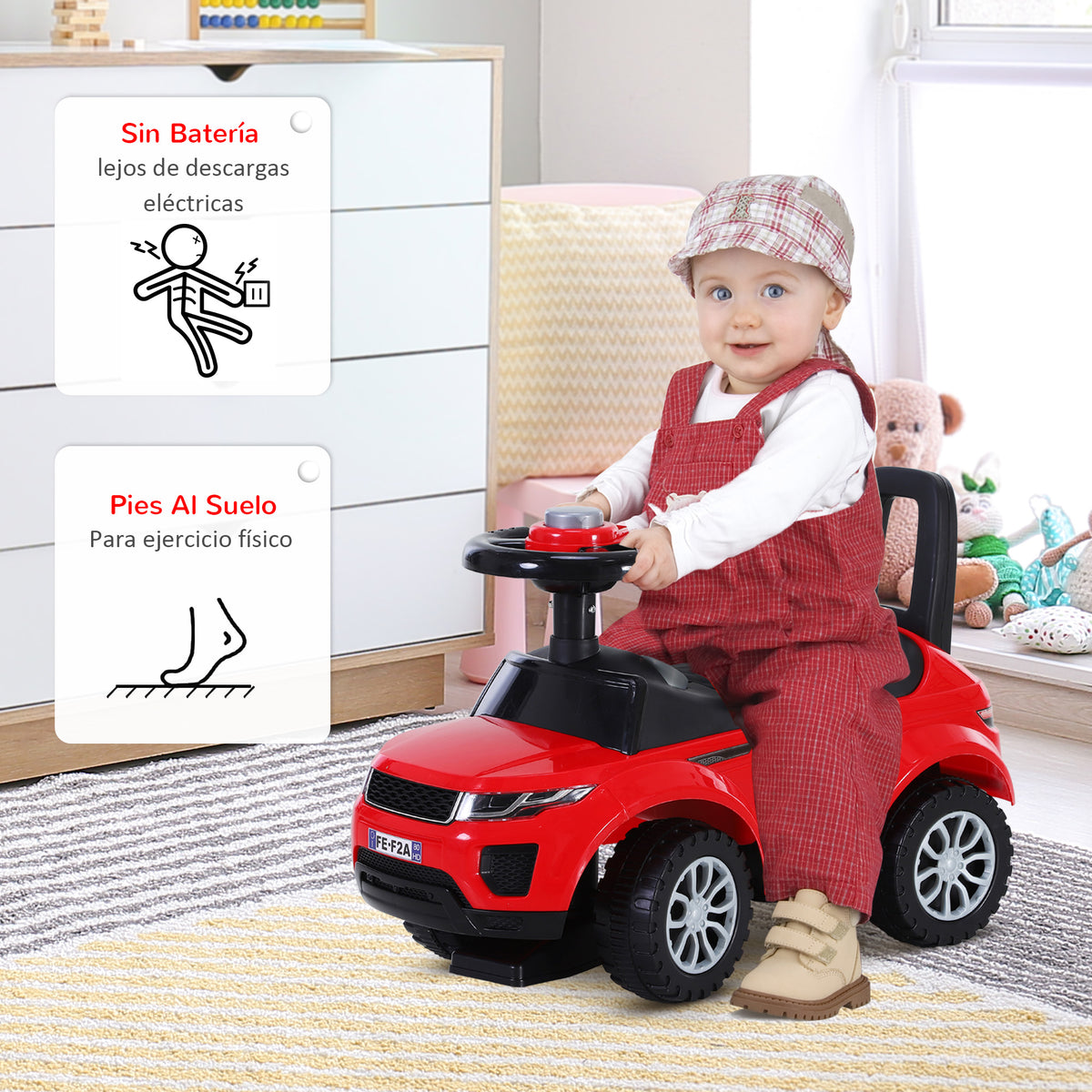 Quad Andador Infantil 1-3 Anos Carro sem Pedais para Bebé Brinquedo de Caminhada Estilo Corrida com Volante, Altifalante e Compartimento Oculto 62x28x41,5cm Vermelho — foto 5