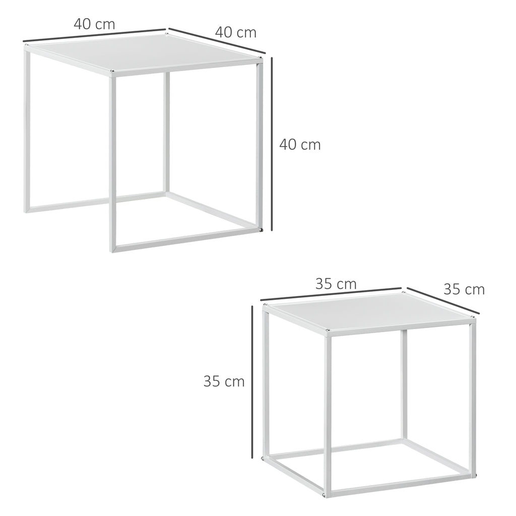 Conjunto de 2 Mesas Mesas de Centro Quadradas para Sala de Estar Estrutura de Aço para Quarto e Escritório Grande 40 cm Pequena 35 cm Branco — foto 3