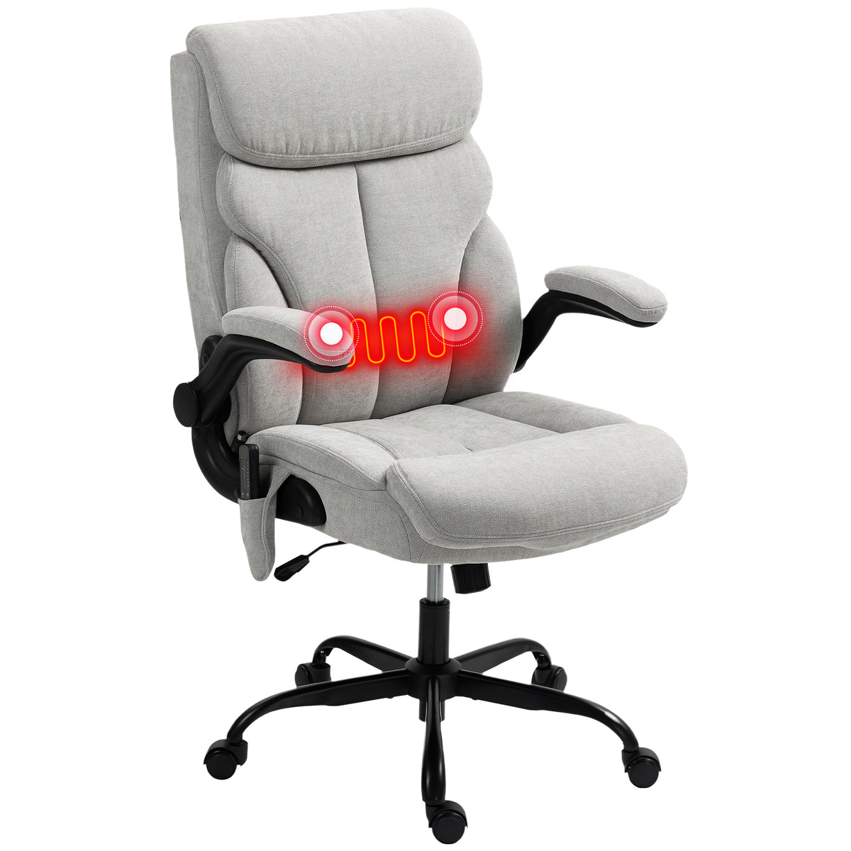 Cadeira de Escritório com Massagem Cadeira Giratória com Altura Ajustável Função de Aquecimento Apoios de Braços Rebatíveis Encosto Alto e Controlo Remoto 66x67x113-121 cm Cinzento — foto 1