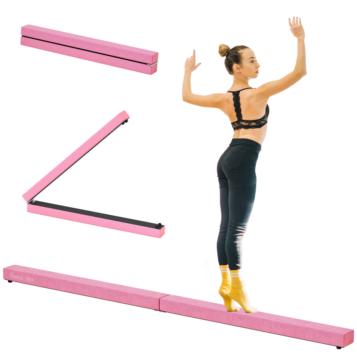 Barra de Equilíbrio Ginástica Dobrável 210 cm Barra de Ginástica Artística Viga de Equilíbrio para Crianças Iniciantes e Ginastas Profissionais para Treino em Casa 210x10x6,5 cm Rosa — foto 1