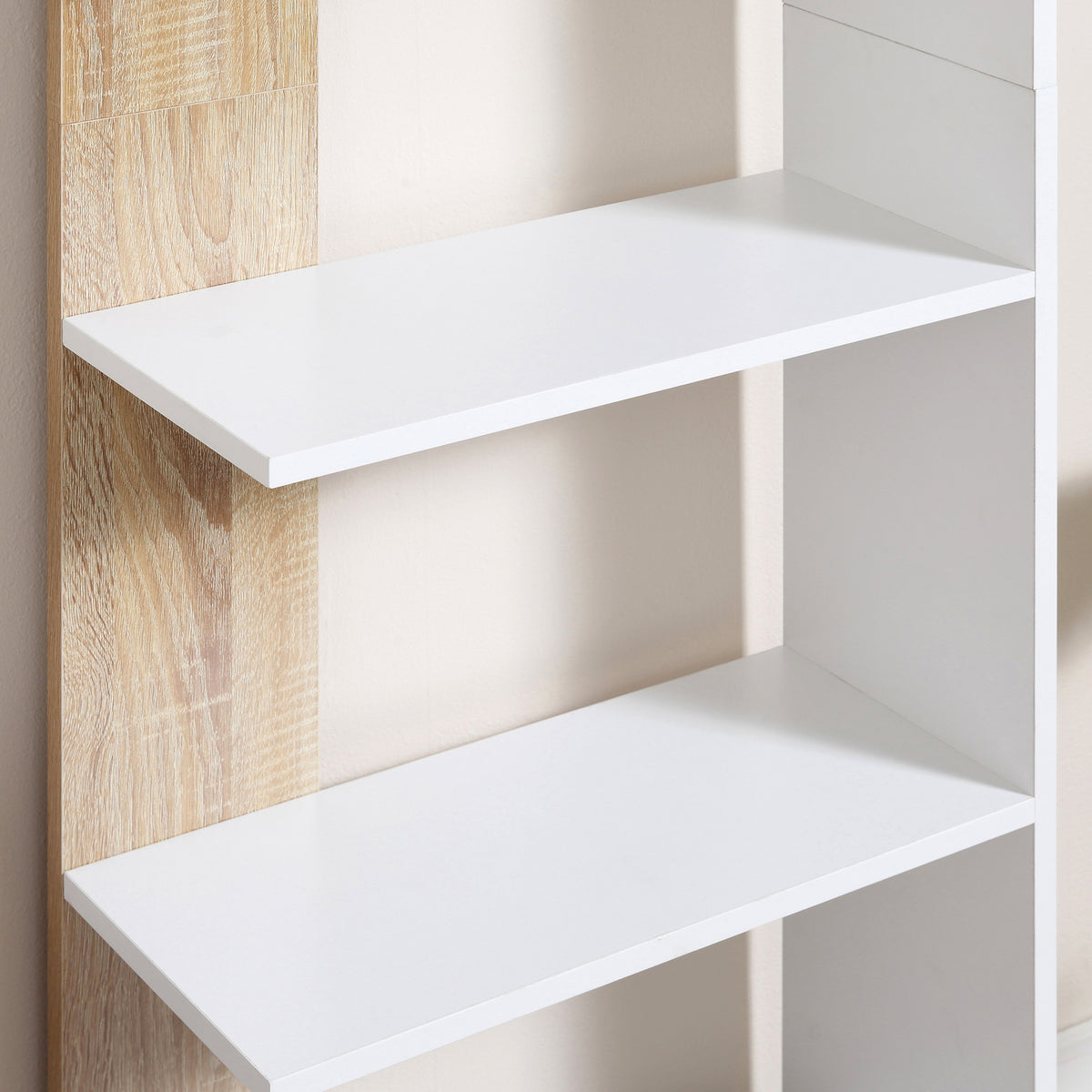 Prateleira de armazenamento com 5 prateleiras Estante multiuso para escritório com base elevada Design elegante 45x21x170 cm Branco e carvalho — foto 7