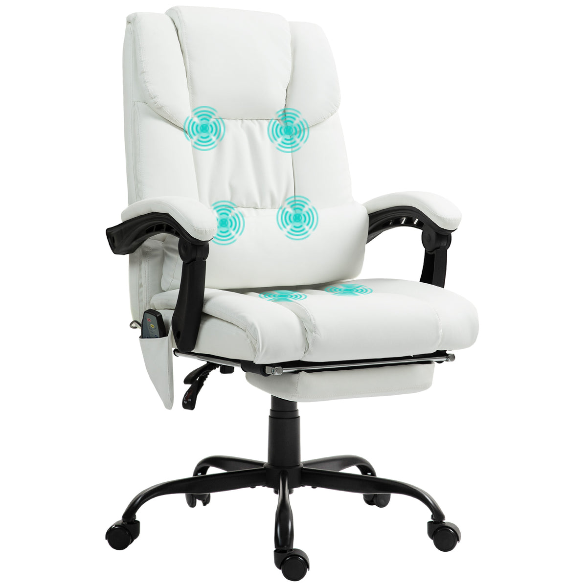 Cadeira de Escritório com Massagem de 6 Pontos Cadeira Giratória com Encosto Alto Reclinável Altura Ajustável Apoio para Pés e Controlo Remoto 66x75x112-122 cm Branco — foto 1