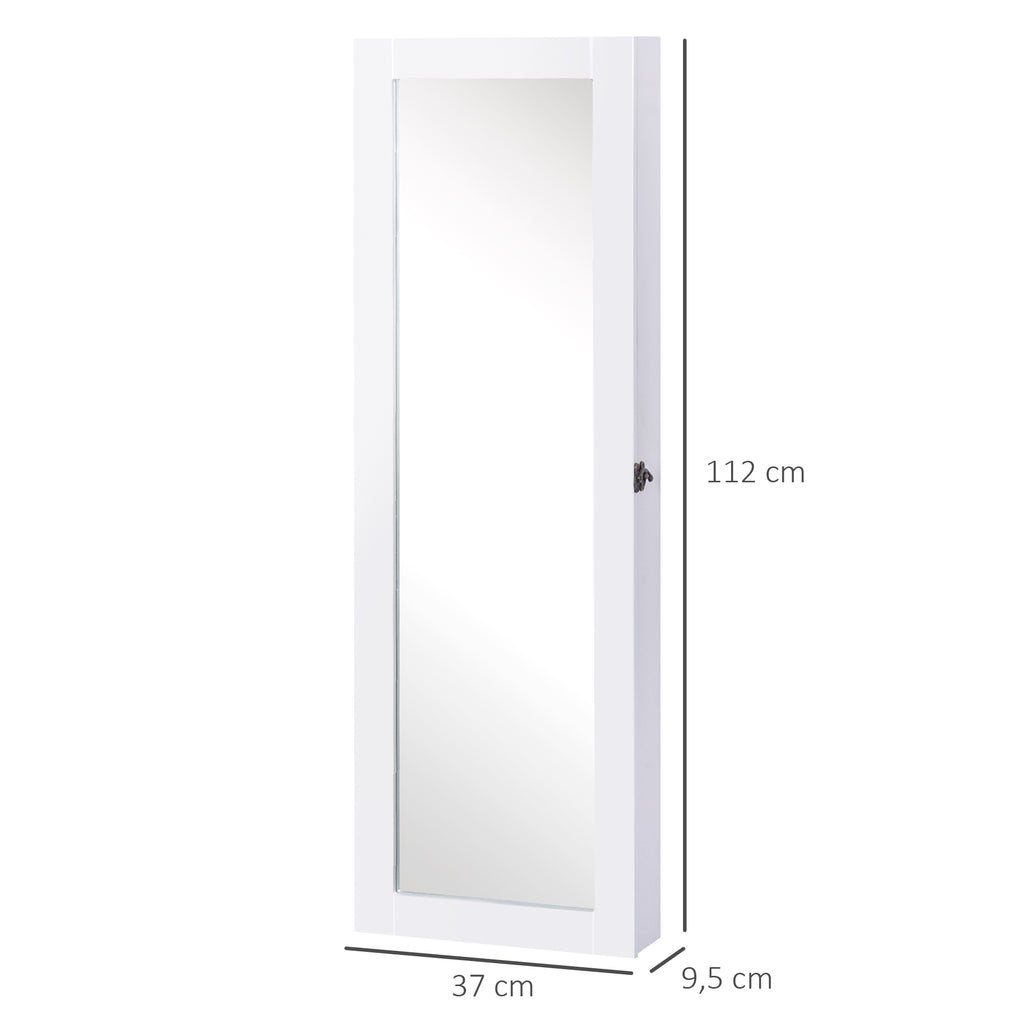 Espelho com Móvel de Bijuterias de Parede Espelho de Parede Organizador de Jóias com Ganchos e Ranhuras para Dormitórios 37x9,5x112cm Branco — foto 3