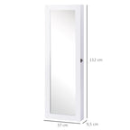 Espelho com Móvel de Bijuterias de Parede Espelho de Parede Organizador de Jóias com Ganchos e Ranhuras para Dormitórios 37x9,5x112cm Branco — foto 3
