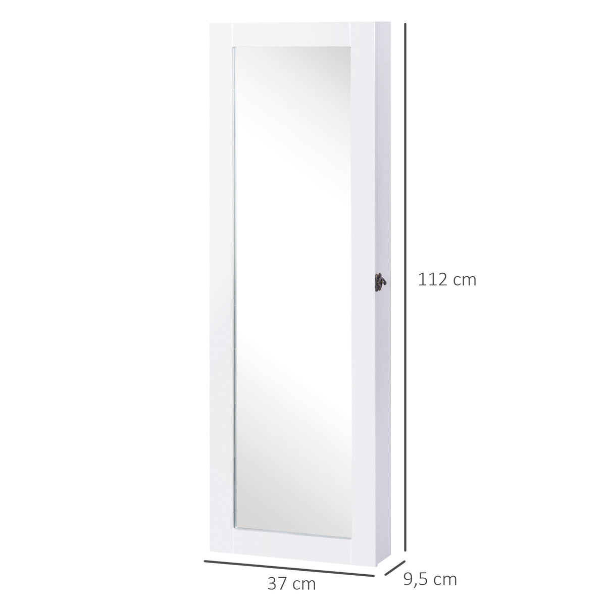 Espelho com Móvel de Bijuterias de Parede Espelho de Parede Organizador de Jóias com Ganchos e Ranhuras para Dormitórios 37x9,5x112cm Branco — foto 3