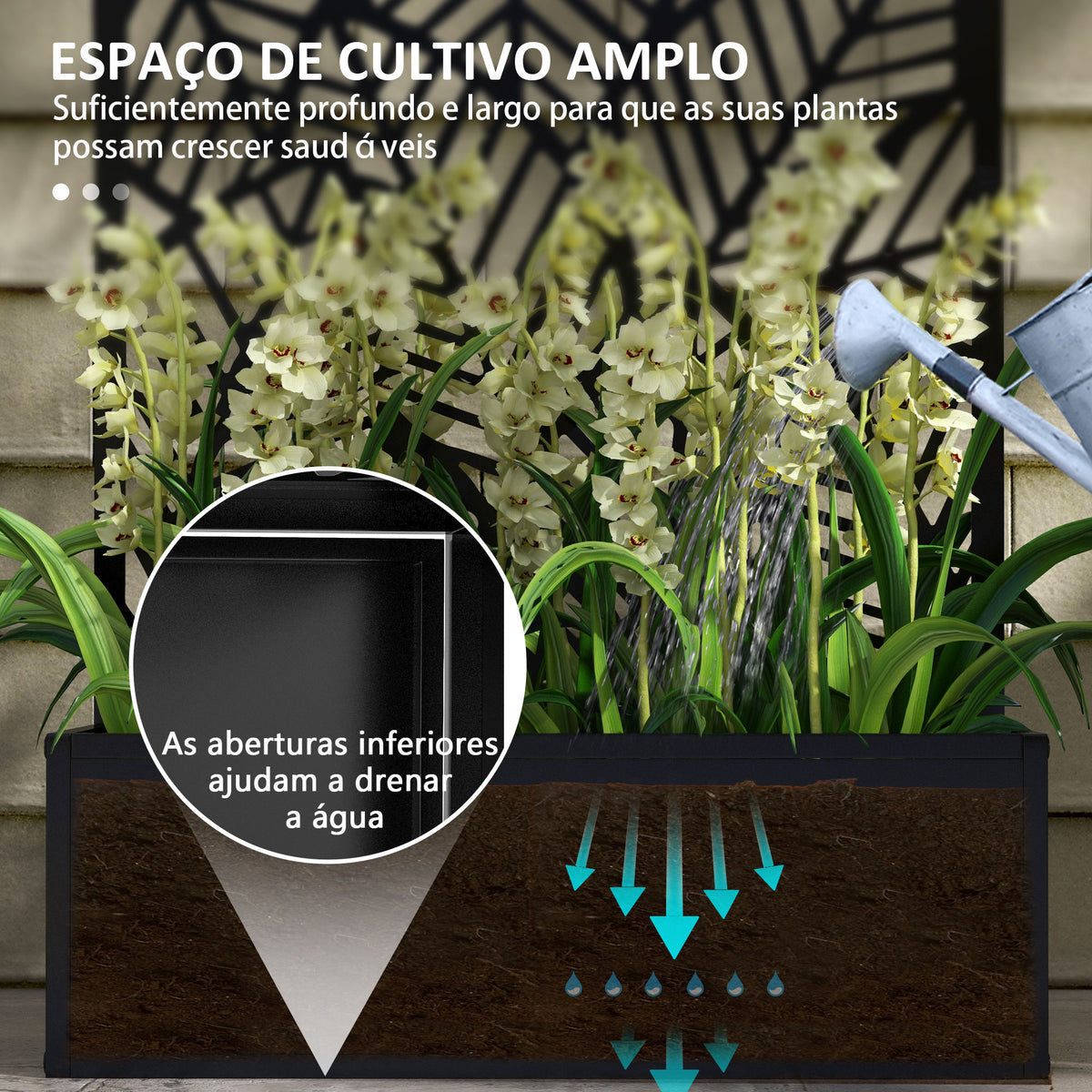 Biombo de Exterior com Floreira de Metal Floreira de Parede ou Independente para Cultivos de Plantas Flores para Jardim Varanda 61x23x113 cm Preto — foto 5
