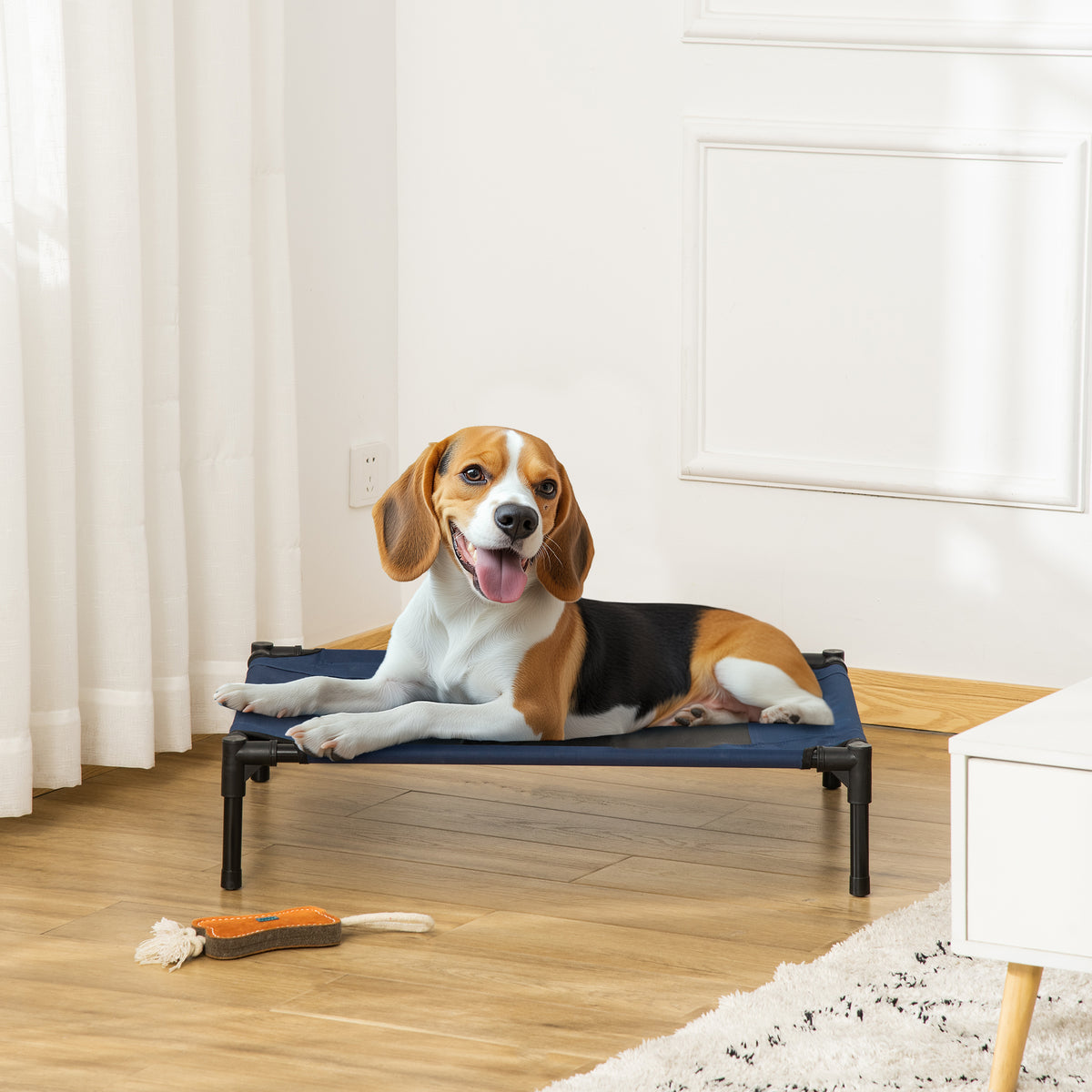 Cama para Animais de Estimação Cama Elevada para Cães Gatos com Tecido Transpirável para Dormir Exterior Jardim Terraço 76x61x18cm Azul — foto 2