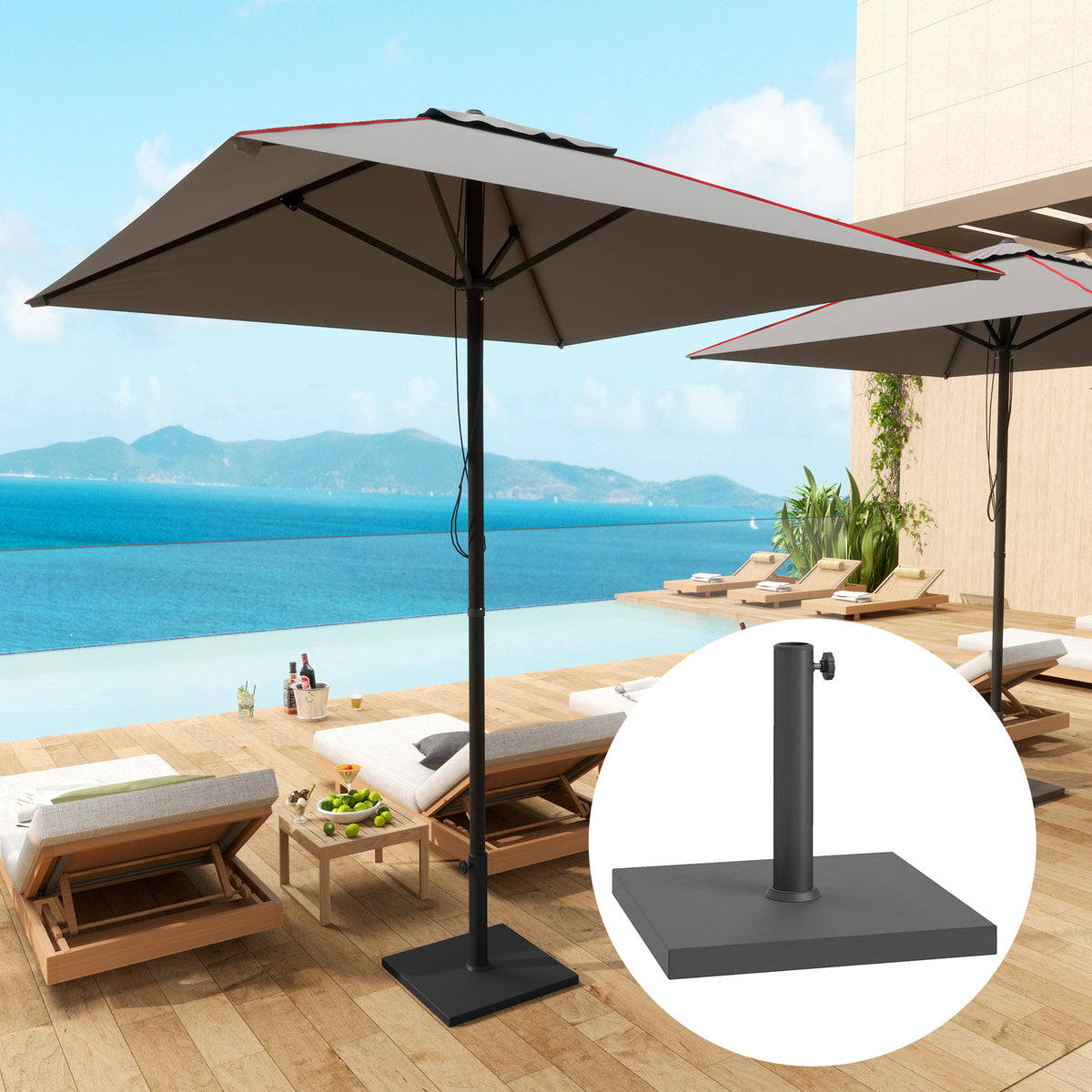 Base para Chapéu de Sol de 14,5 kg Suporte para Chapéu de Sol Preenchido com Cimento para Chapéus de Sol com Mastro de Ø38/48 mm 44x44x30 cm Preto — foto 2