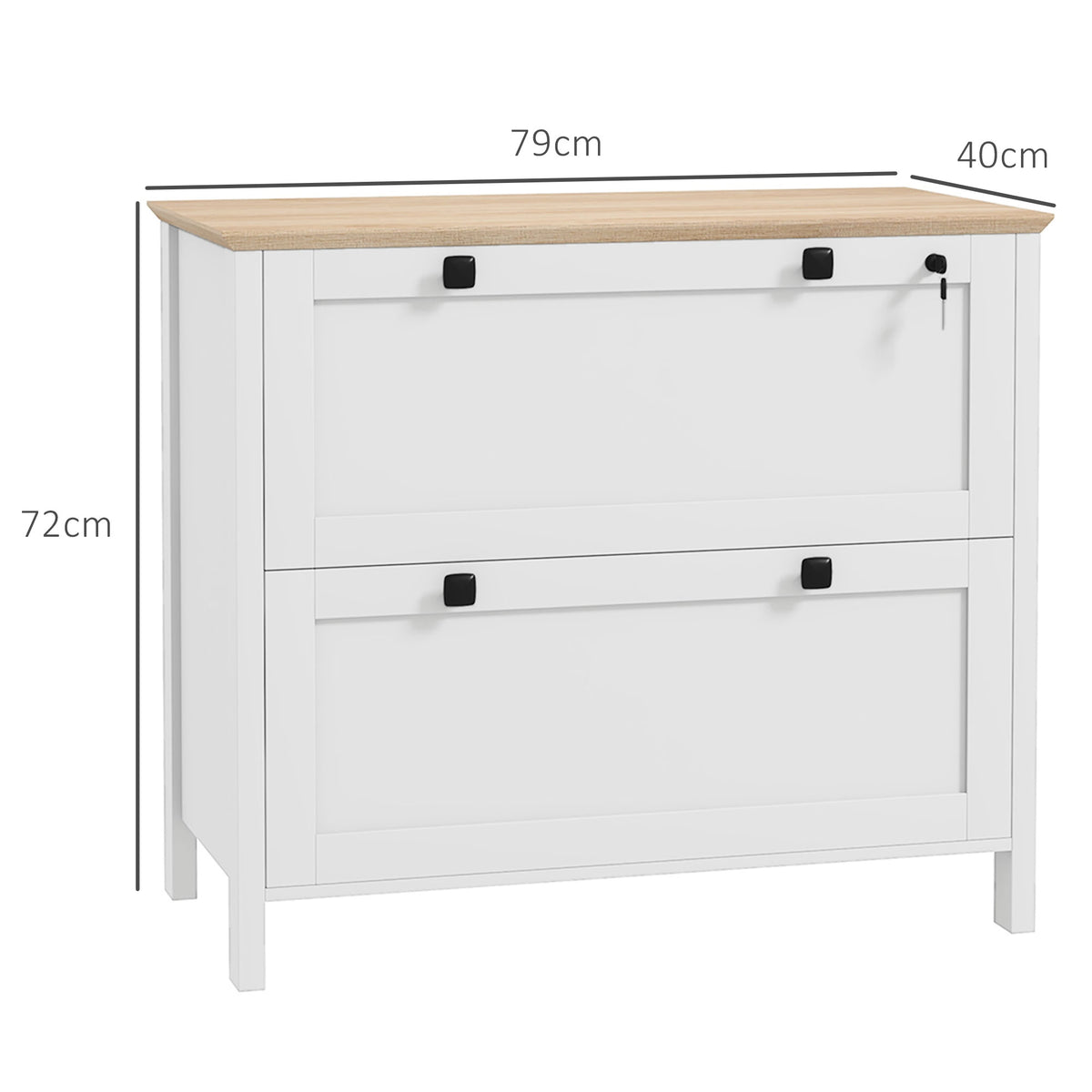 Armário de Escritório Móvel Arquivador com 2 Gavetas 2 Barras Suspensas Fechadura e 2 Chaves para Tamanho A4 para Estúdio Sala de Estar 79x40x72 cm Branco e Madeira — foto 3