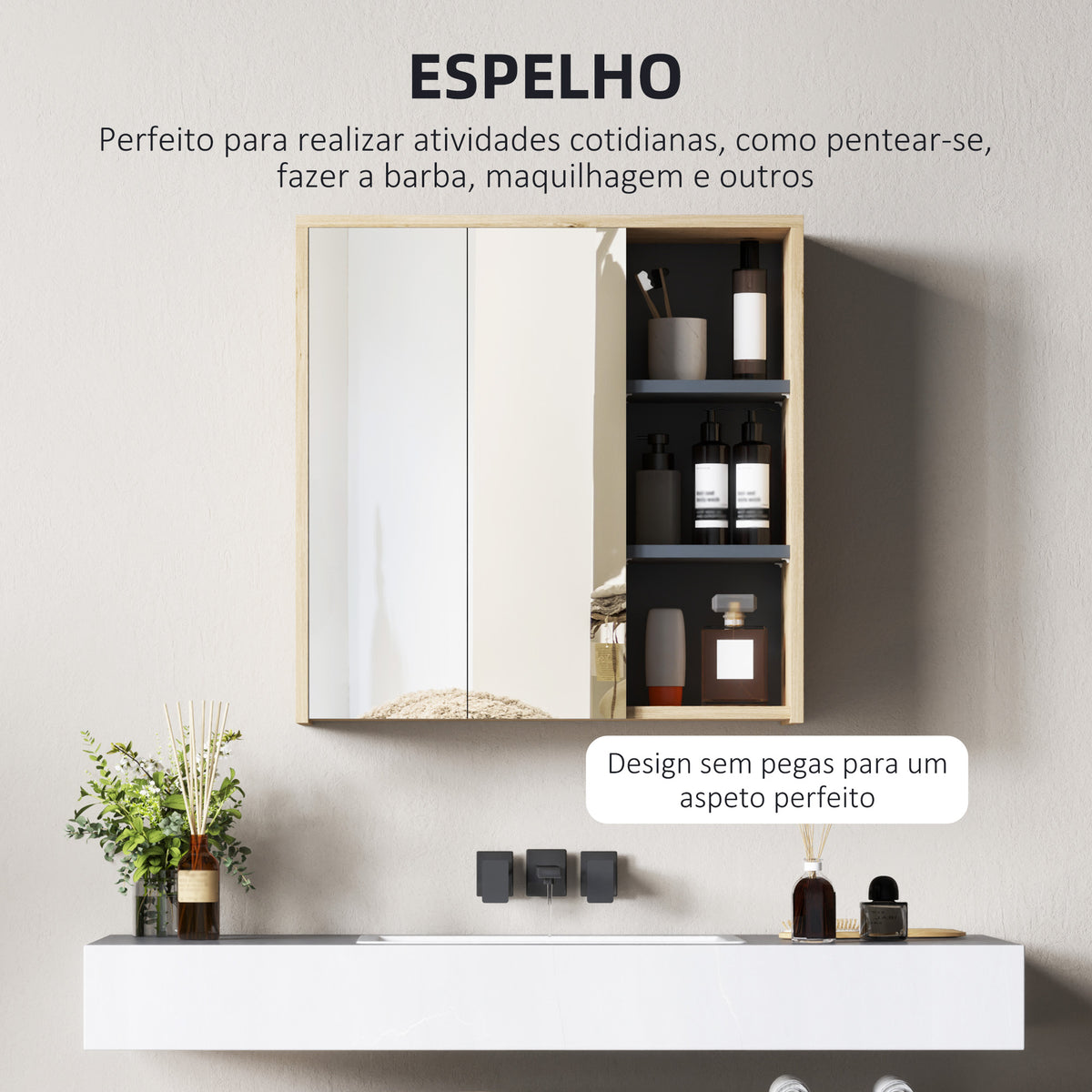 Armário Casa de Banho com Espelho Armário de Parede com Espelho para Casa de Banho Móvel Casa de Banho Estilo Moderno 60x20x60 cm Madeira — foto 5