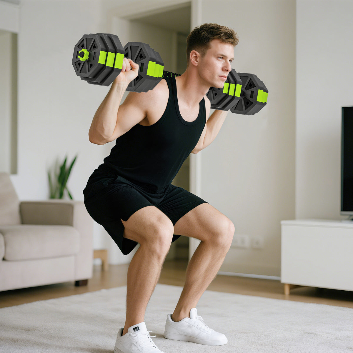 Conjunto de Halteres Ajustáveis 4 em 1 25 kg Conjunto de Pesos Utilizado como Kettlebell Barra Halteres ou Suporte para Flexões Equipamento de Fitness para Homens e Mulheres Ginásio em Casa — foto 2