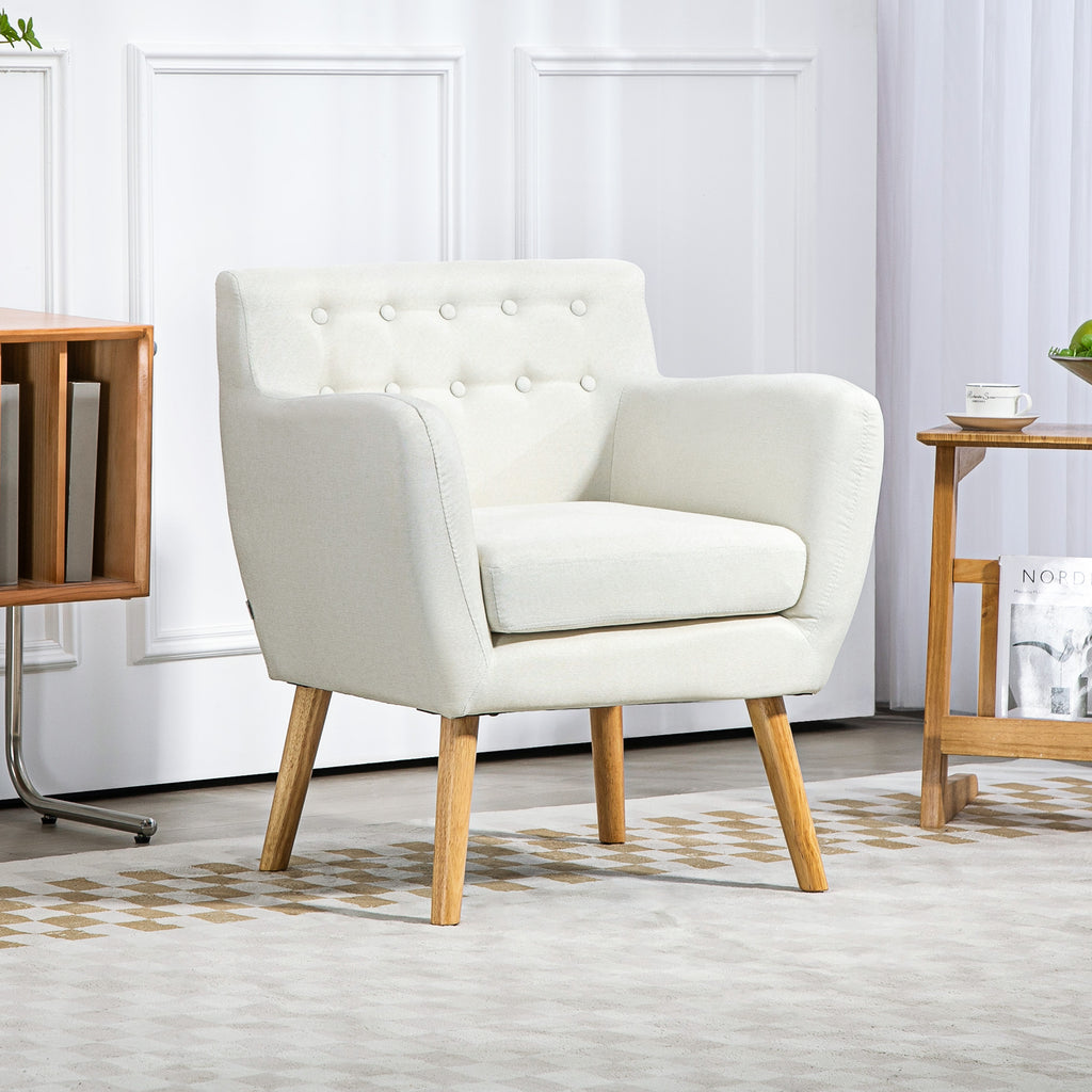 Poltrona de Sala de Estar Poltrona para Dormitório com Apoio para os Braços e Pés de Madeira Sofá Individual Carga 125 kg para Escritório Sala de Estar 68x58,5x76 cm Creme — foto 2
