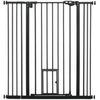 Barreira de Segurança para Cães com Porta Pequena Barreira para Animais de Estimação Extensível com Fechamento Automático e Sistema Duplo de Bloqueio 74-101x104,1 cm Preto — foto 1