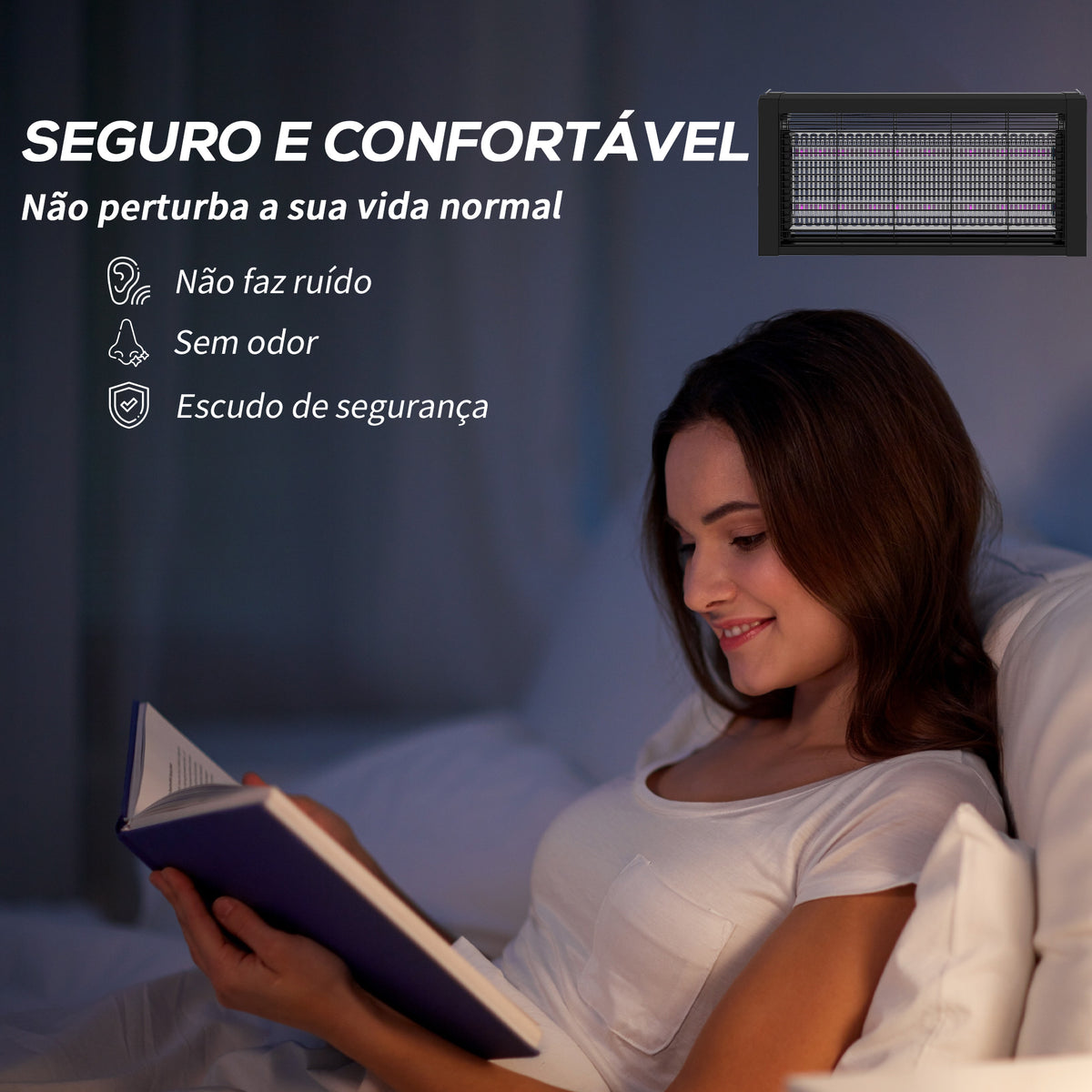 Lâmpada Anti-Mosquitos com Luz LED Mata Mosquitos Elétrico 8W Efetivo para 60 m² com Corrente para Interior Jardim Terraço Pátio 49x6x25 cm Preto — foto 5