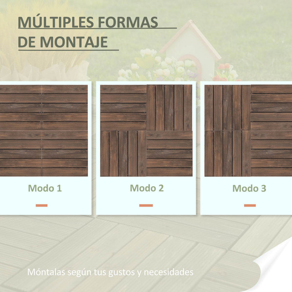 Módulo de 27 Deck de Madeira 30x30cm com Área de 2,43 m² Estrados com Sistema de Clic para Balcão Terraço Jardim Marrom Escuro — foto 4