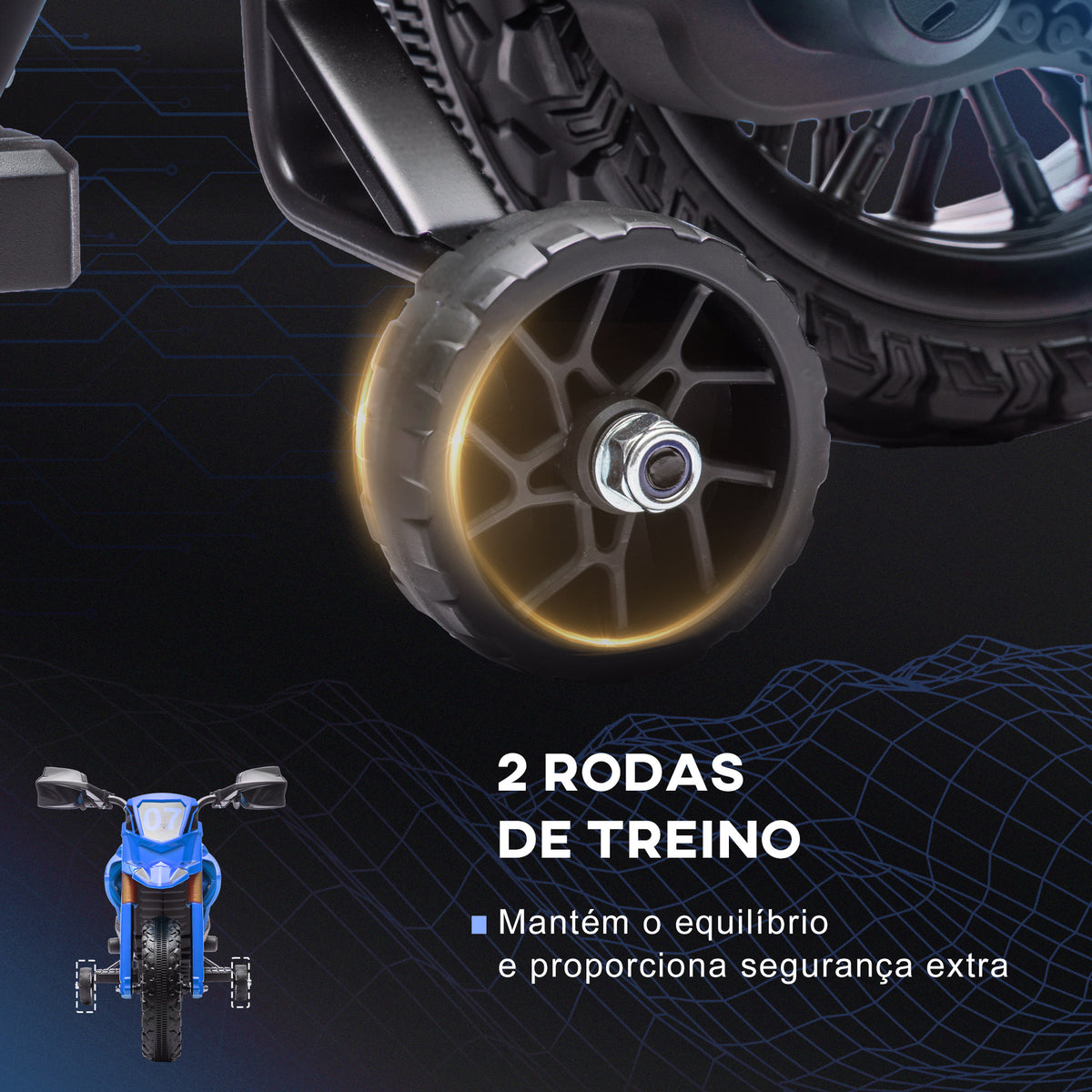 AIYPLAY Mota Elétrica para Crianças acima de 3 Anos Moto a Bateria para Crianças 6V com Rodas de Treino e Buzina Mota para Crianças Carga 30 kg 105x57x62 cm Azul — foto 5