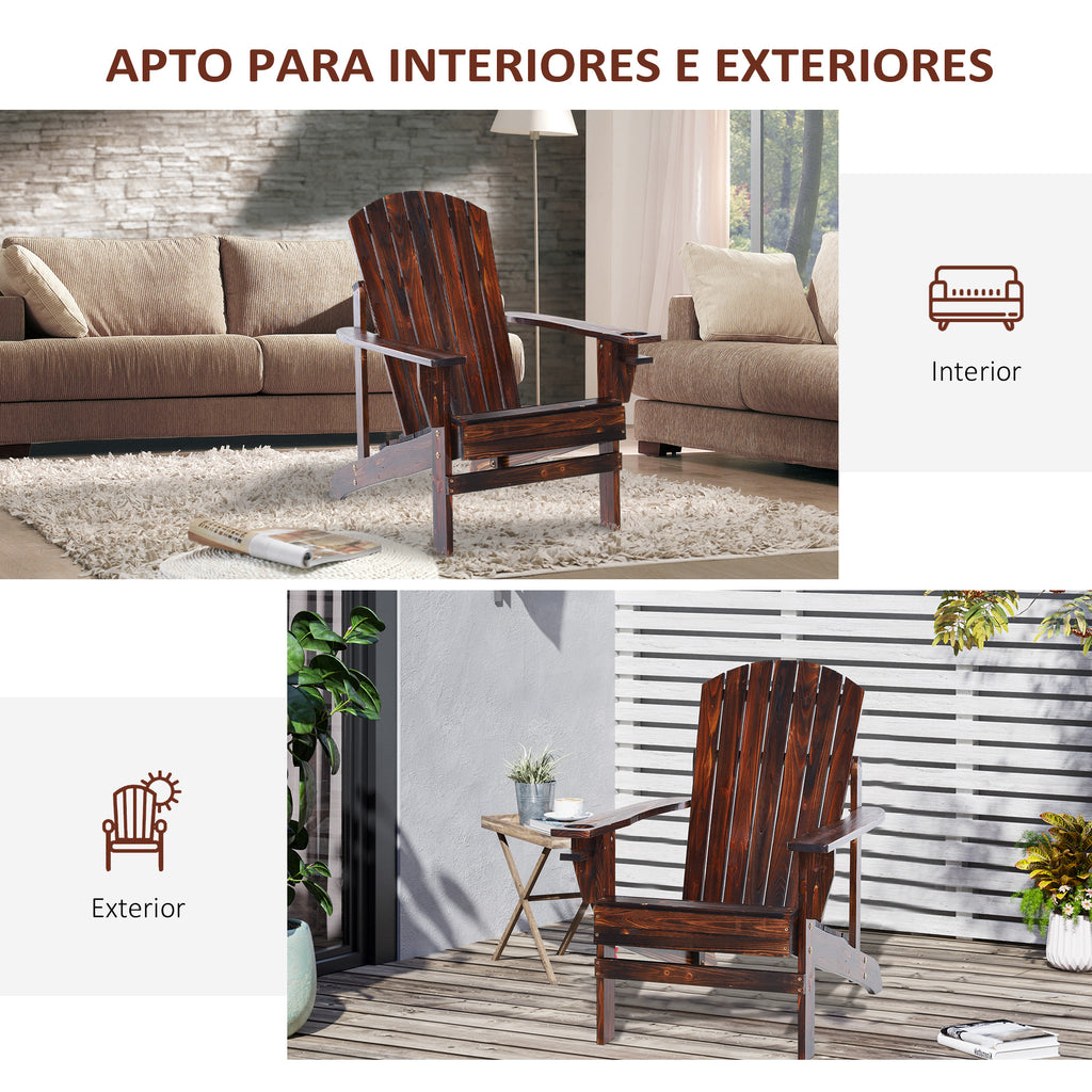 Cadeira Adirondack de Madeira Cadeira de Jardim com Apoio para os Braços Encosto Alto para Terraço Balcão Exterior 72,5x97x96cm Marrom — foto 7