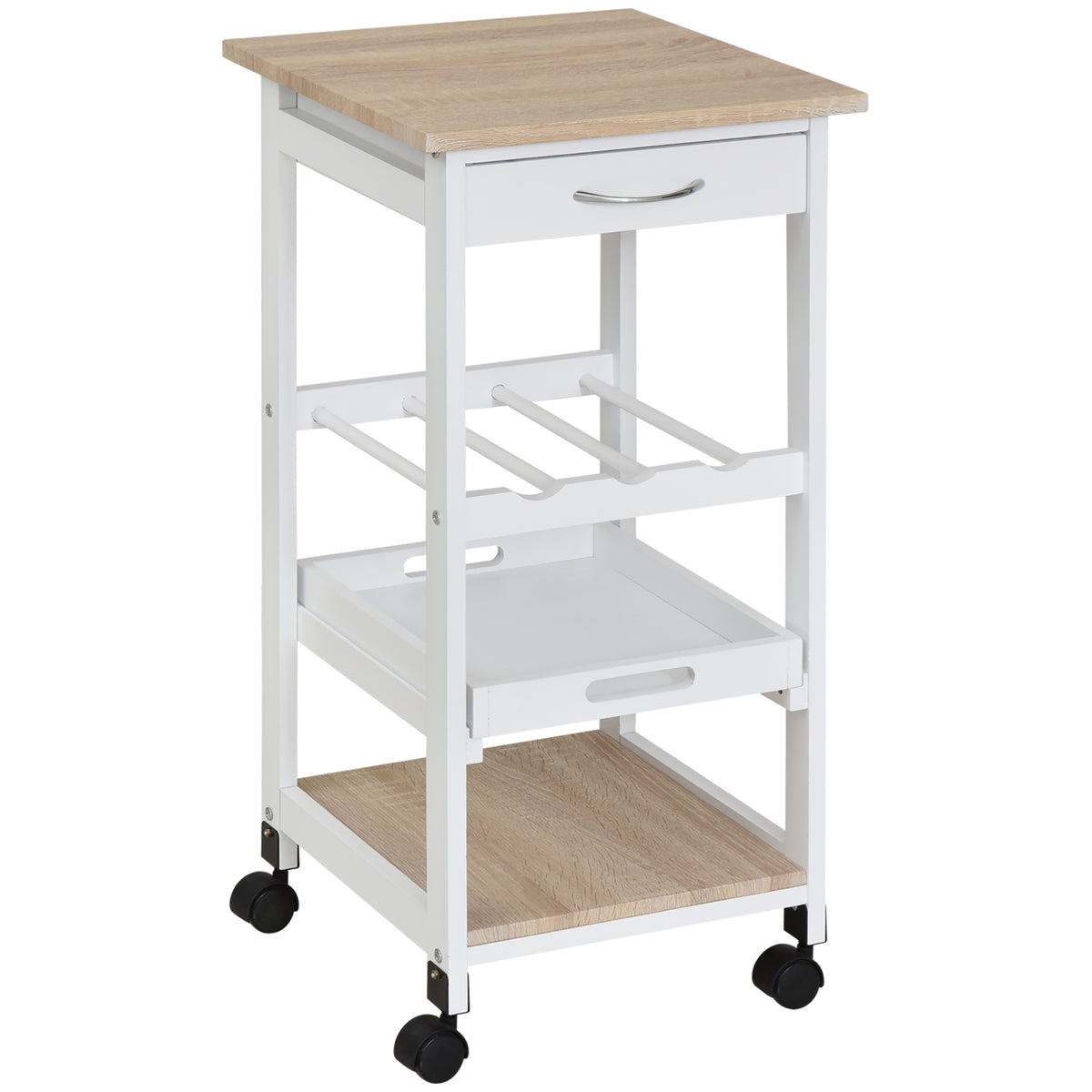 Carrinho de cozinha Carrinho de serviço de 4 níveis com rodas giratórias Gaveta Prateleiras Garrafeira Armazenamento De Cozinha Sala de estar Sala de jantar 37x37x76 cm Branco — foto 1