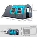 Tenda de Campismo Familiar para 5-6 Pessoas Tenda de Campismo Dobrável com 2 Quartos Portas e Bolsa de Transporte Impermeável 3000 mm para Trekking 480x260x200 cm Cinza — foto 3
