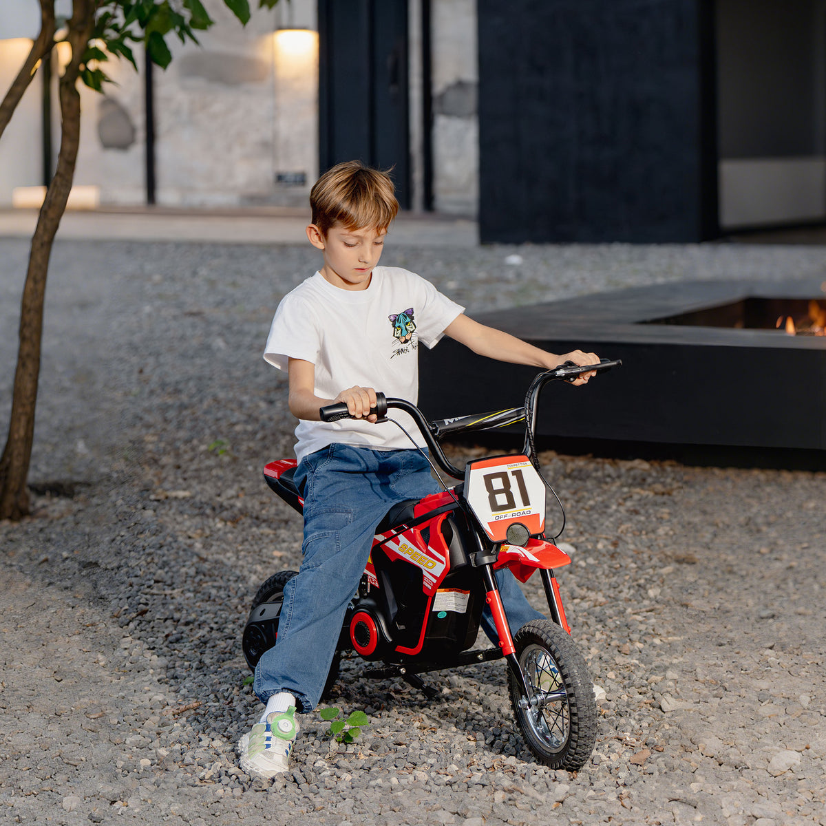 Mota Elétrica para Crianças 24V Mota Elétrica Infantil com Motor 250W Velocidade de 6-16km/h Rodas de Ø30,5 cm e Suspensão Traseira para Crianças de 8-12 Anos 119x64x76,5 cm Vermelho — foto 2