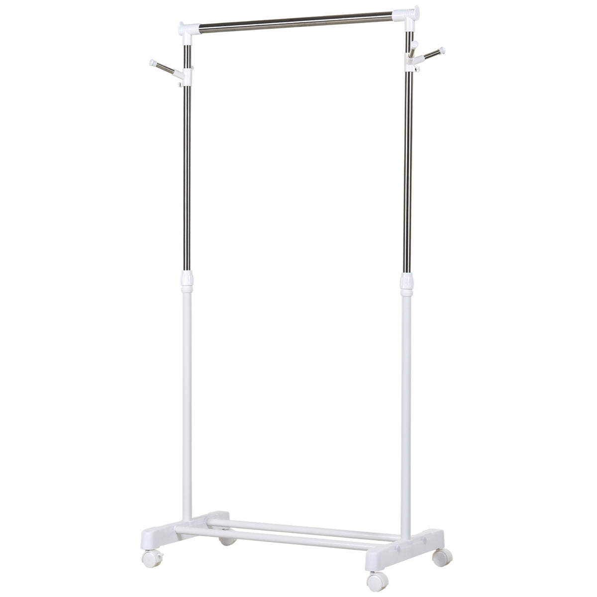 Charriot com Altura Ajustável Cabide com Rodas Portátil Prateleira Inferior Aço 68,5x42x87-145cm Branco e Prata — foto 1