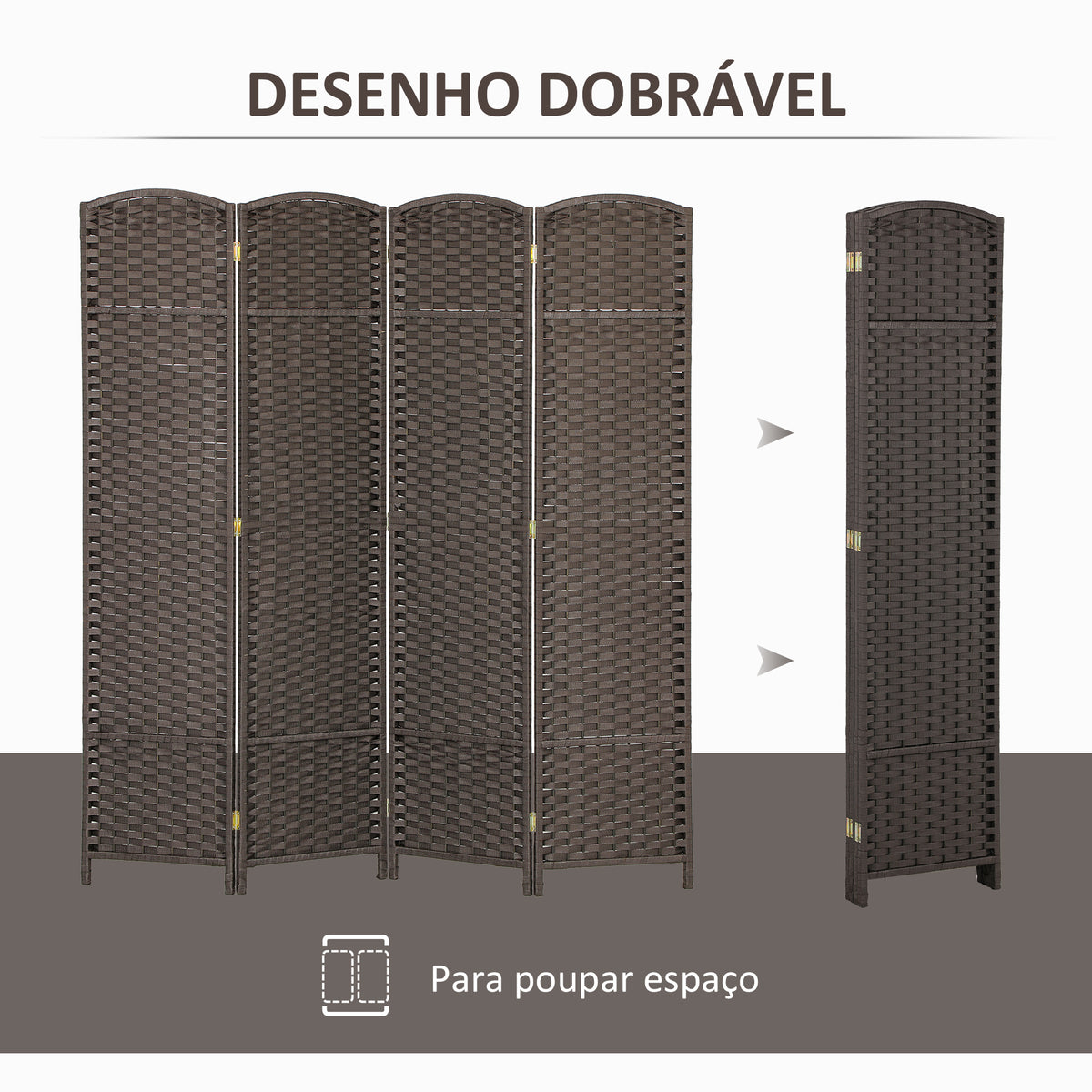 Biombo de 4 Painéis Separador de Ambientes Dobrável 160x170 cm Biombo Separador de Ambientes para Sala de Estar Dormitório Escritório Marrom — foto 5