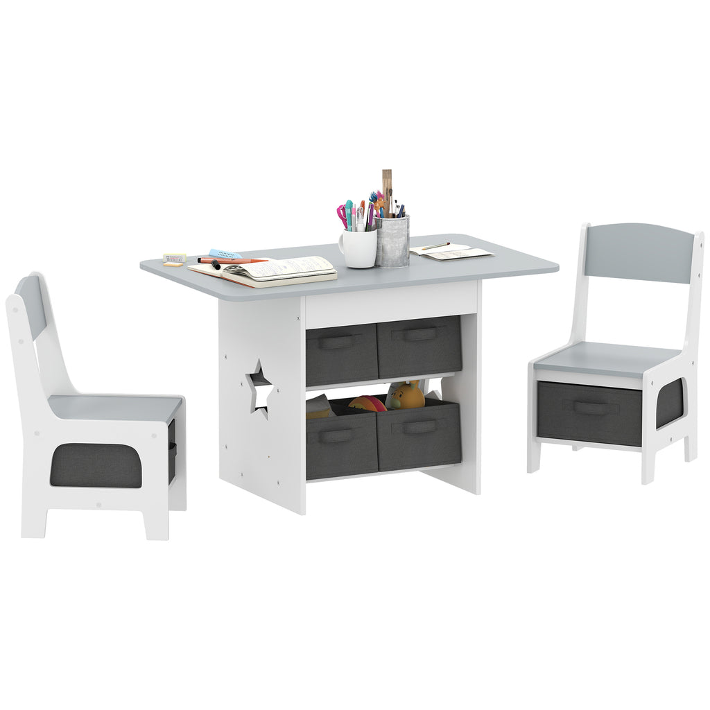 Mesa Infantil com 2 Cadeiras Mesa e Cadeiras para Crianças com 6 Gavetas de Tecido Desenho Estrelas para Meninos e Meninas de 3-8 Anos para Casa Escola Infantil Salas de Aula Cinza Claro — foto 1