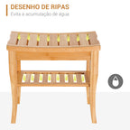 Banco para Casa de Banho de Bambu com Prateleira de Arrumação Banco de Banho Antiderrapante Impermeável e Resistente Banco de Duche para Casa Sala Quarto SPA 47,5x26x44,5 cm Madeira — foto 5