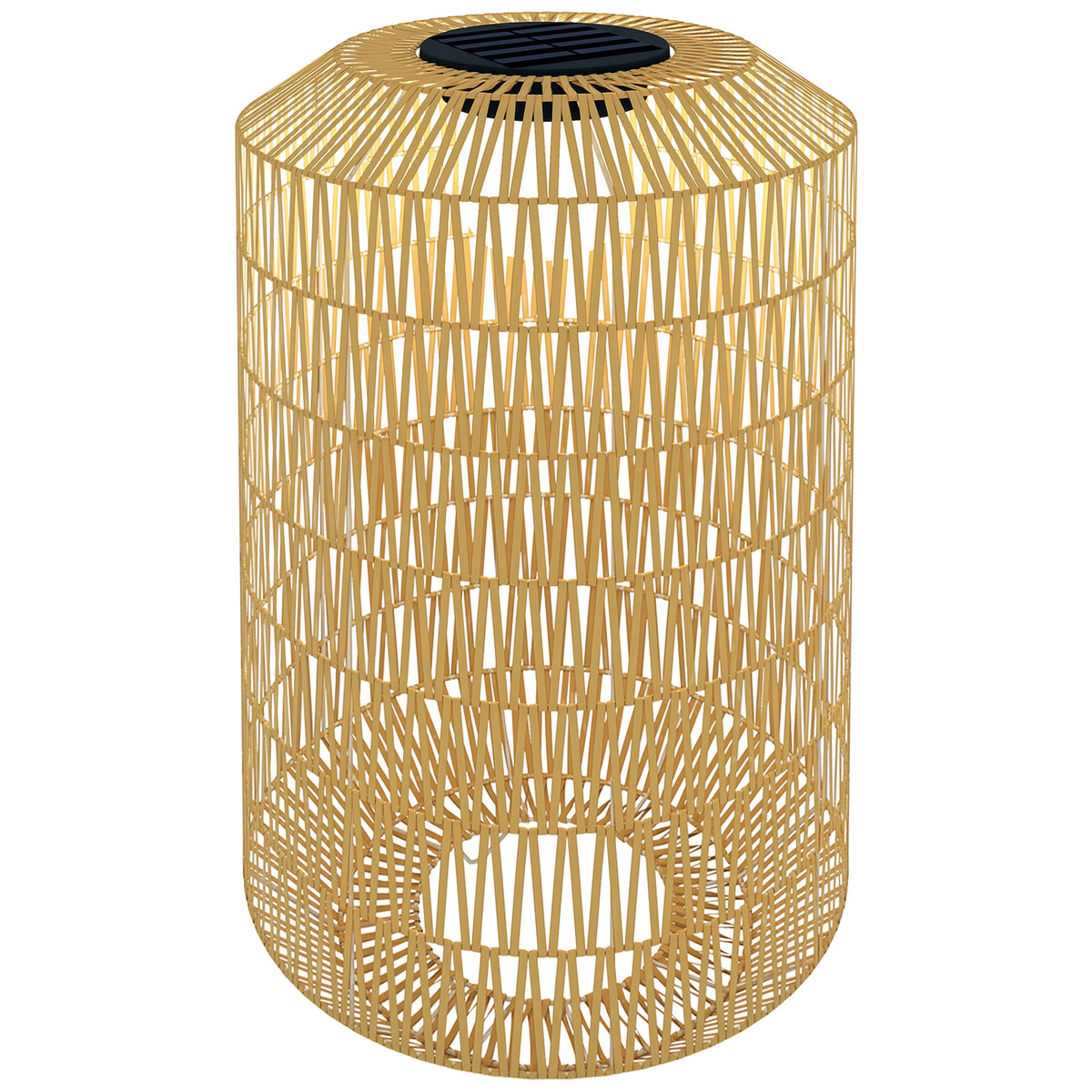 Candeeiro de Jardim em Vime Sintético Candeeiro Solar com Luzes LED Ligação e Desligação Automática Desenho Boémio Impermeável para Exterior Pátio Ø30x55 cm Madeira — foto 1