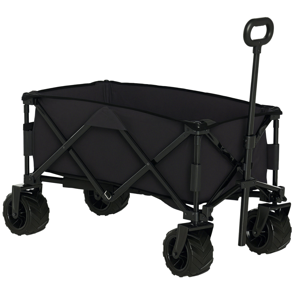 Carrinho de Transporte Dobrável com Rodas Giratórias 360° e Guiador Ajustável 59-89 cm para Campismo Praia 108x55x61-91 cm Preto — foto 1