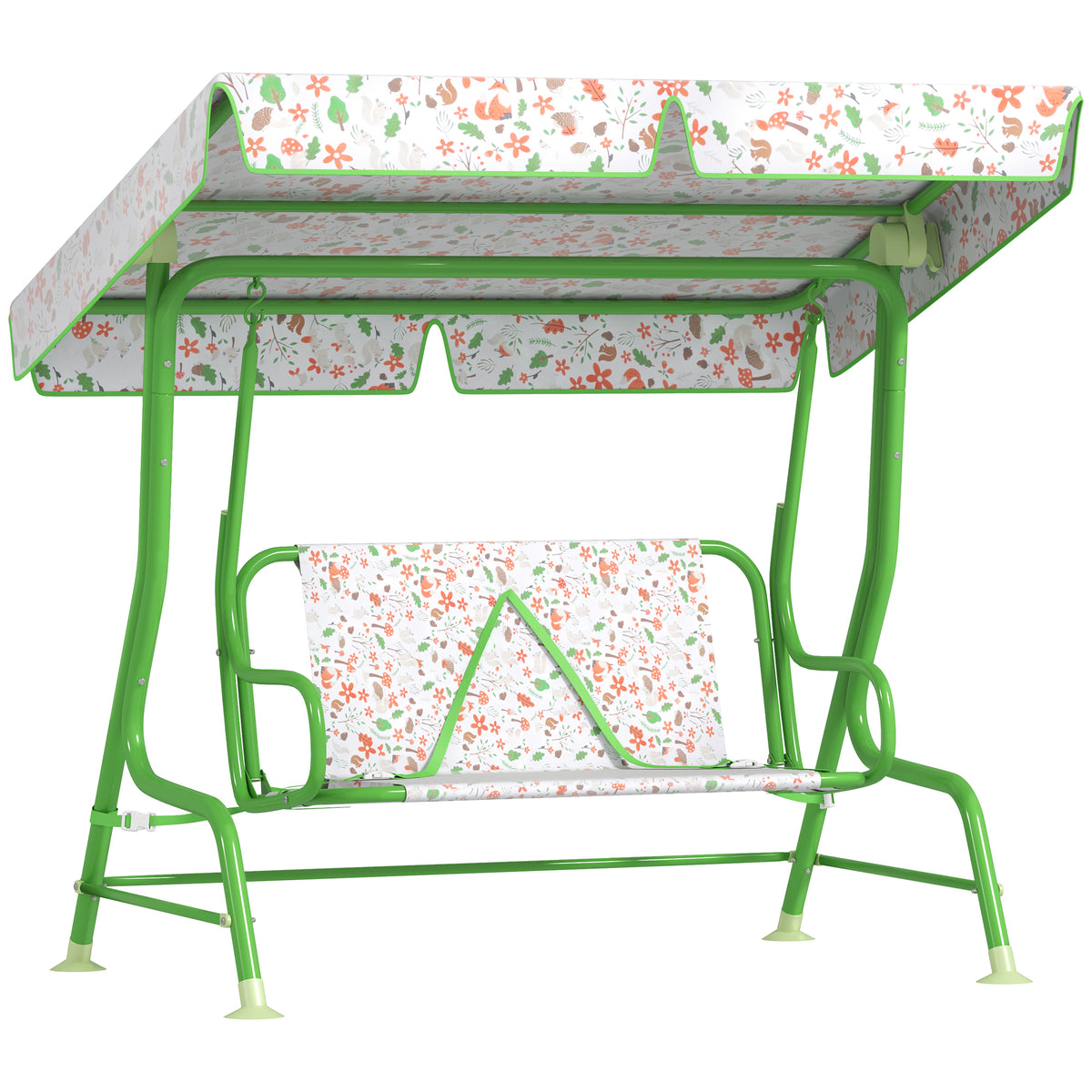 Baloiço de Jardim para Crianças acima de 3 Anos Baloiço Infantil de Exterior com 2 Lugares Toldo Ajustável Cinto de Segurança e Desenho de Borboletas 112x75x120 cm Verde — foto 1