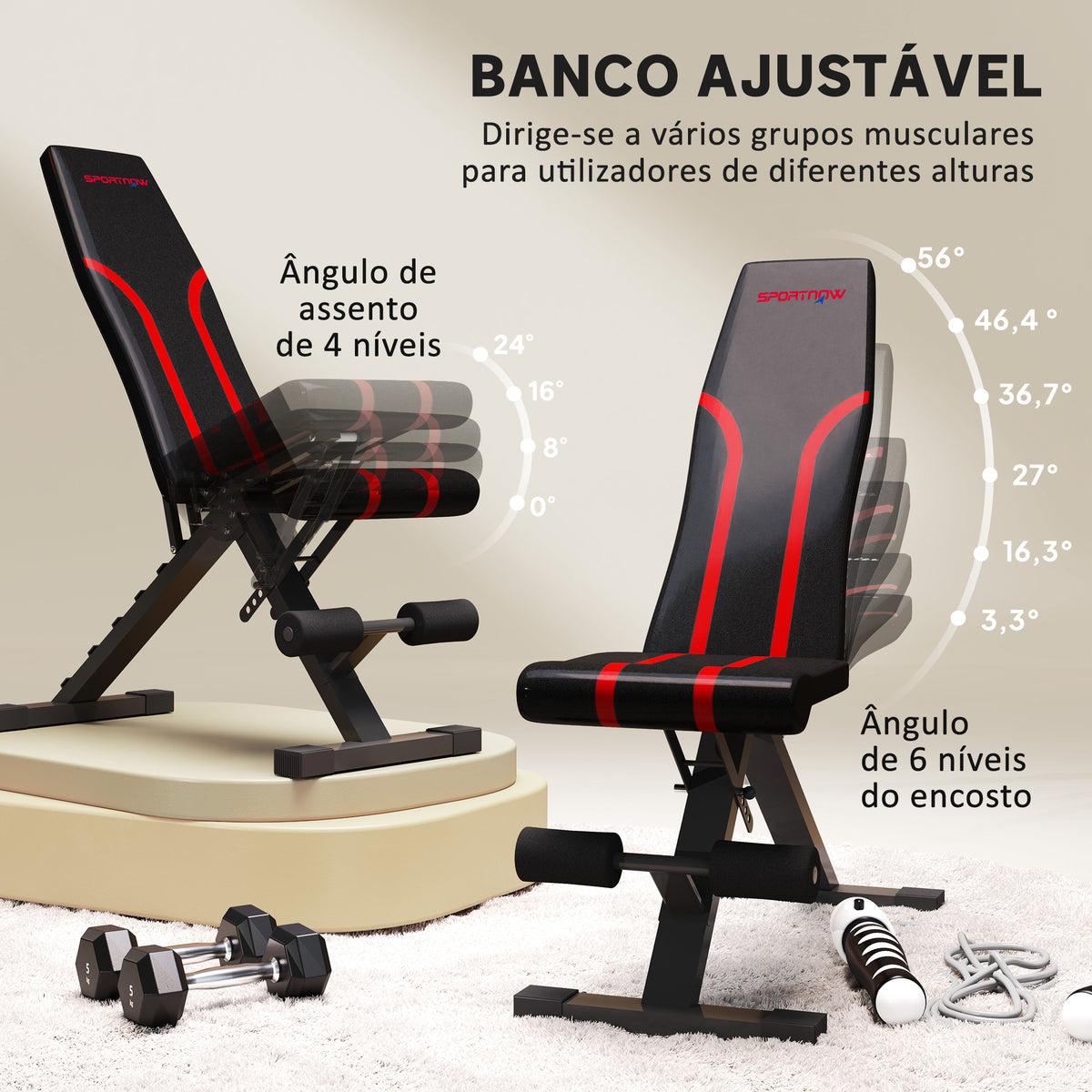 Banco de Abdominais Ajustável Banco de Musculação Dobrável para Treino de Corpo Completo em Casa Ginásio 82x35x42,5-107 cm Preto — foto 4