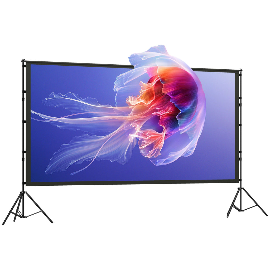 Ecrã de Projeção Manual 120 Polegadas Formato 16:9 HD 4K/8K Dupla Face com Suporte para Interior e Exterior Branco — foto 1