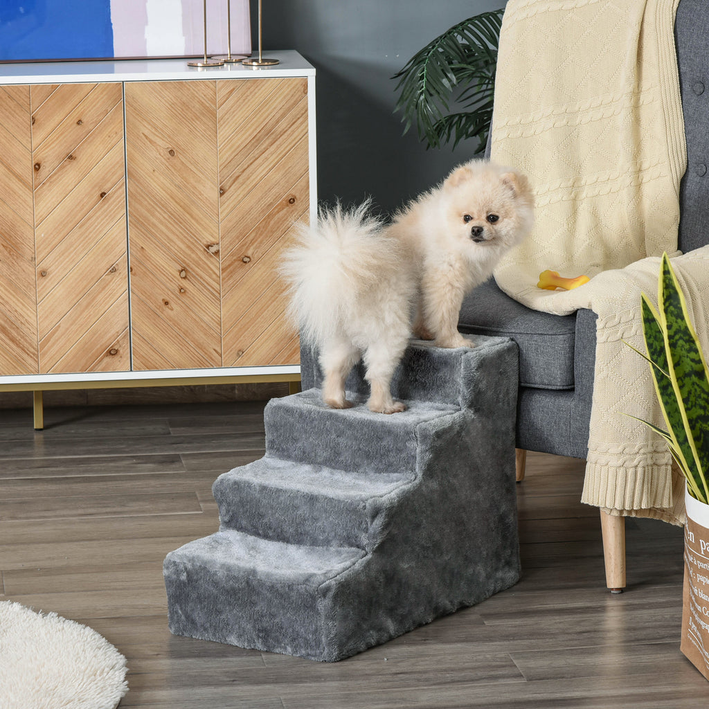 Escada para Animais de Estimação com 4 Degraus 2 em 1 com Capa Removível e Lavável Escada para Cães Gatos Carga 30kg 60x35x44cm Cinza — foto 2