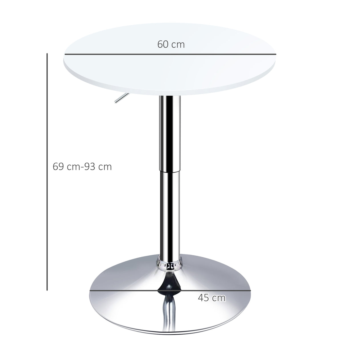 Mesa de bar ajustável em altura com base redonda e antideslizante para cozinha sala de jantar Ø60x69-93 cm Branco — foto 3