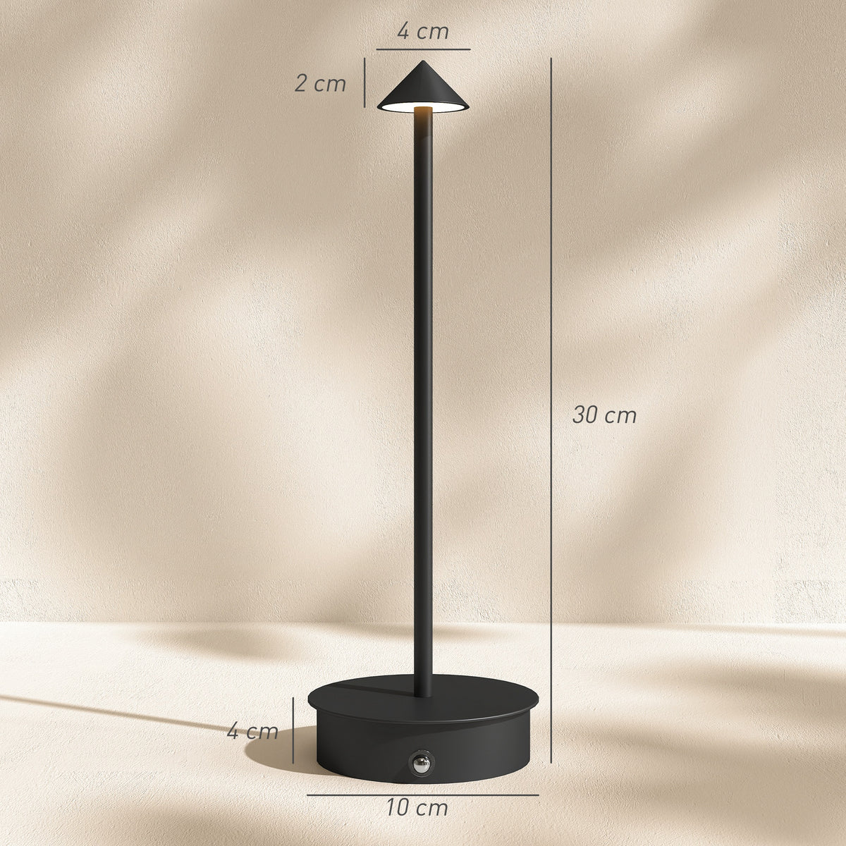 Conjunto de 2 Candeeiros de Mesa Recarregáveis por USB Reguláveis com Controlo Táctil 3000K/4500K/6500K Luz LED Incluída para Quarto Sala ou Escritório Ø10x30 cm Preto — foto 3