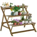 Suporte de Madeira para Plantas em Forma de Escada com 3 Prateleiras Dobrável Suporte de Vasos de Plantas para Decoração de Interiores e Exteriores 101x83x88cm Marrom — foto 1