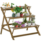Suporte de Madeira para Plantas em Forma de Escada com 3 Prateleiras Dobrável Suporte de Vasos de Plantas para Decoração de Interiores e Exteriores 101x83x88cm Marrom — foto 1