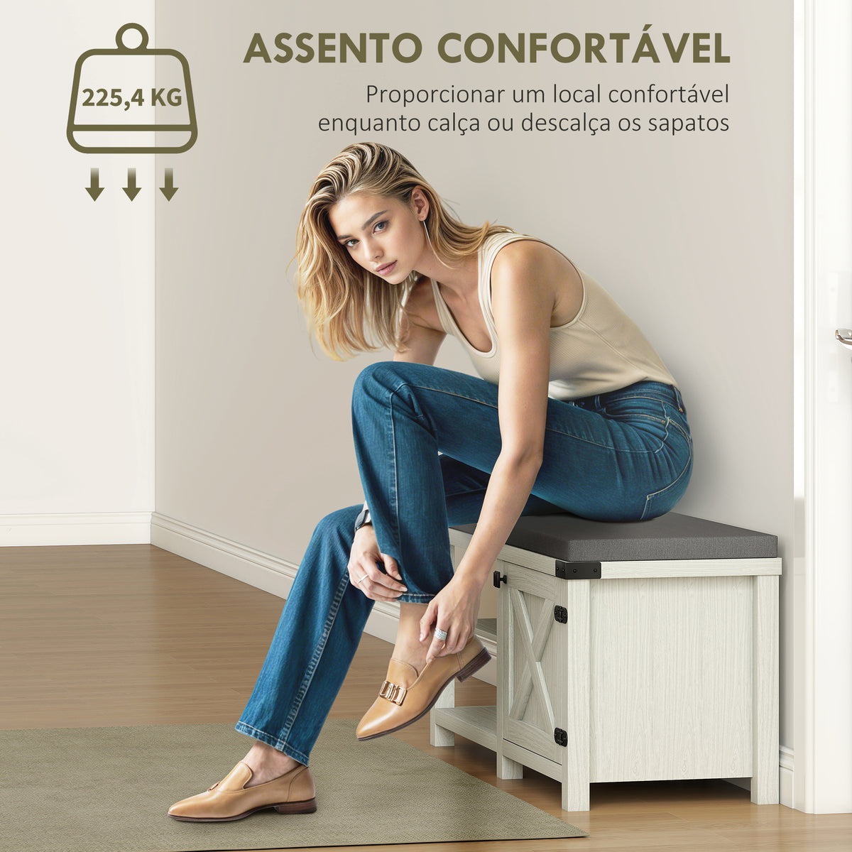 Banco Sapateira Rústico Sapateira com Assento Organizador de Sapatos com Compartimentos Almofada para 7 Pares de Sapatos para Entrada Sala de Estar Quarto 100x40x48 cm Branco com Veios e Cinza — foto 5
