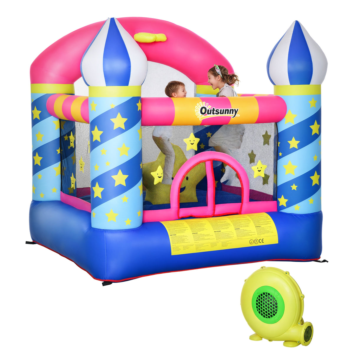 Castelo inflável das crianças de Estrelas com cama de salto com cama de salto Cesta Inflador e bolsa para interior e exterior 300x275x210 cm Multicolor — foto 1