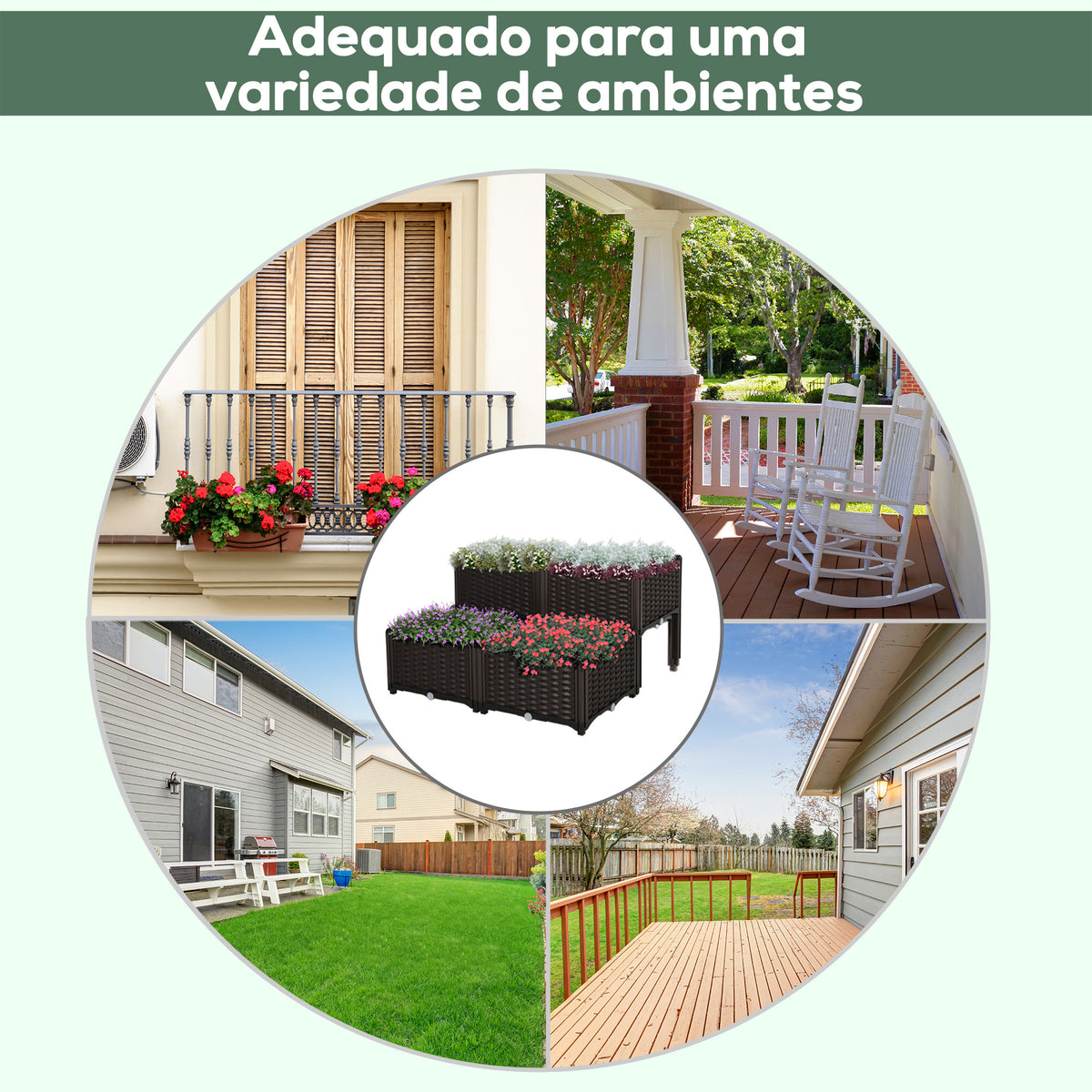 Conjunto de 4 Floreiras Quadradas Floreiras para Flores e Vegetais com Orifícios de Drenagem e Pés Altos 80x40x26-44 cm Marrom — foto 5