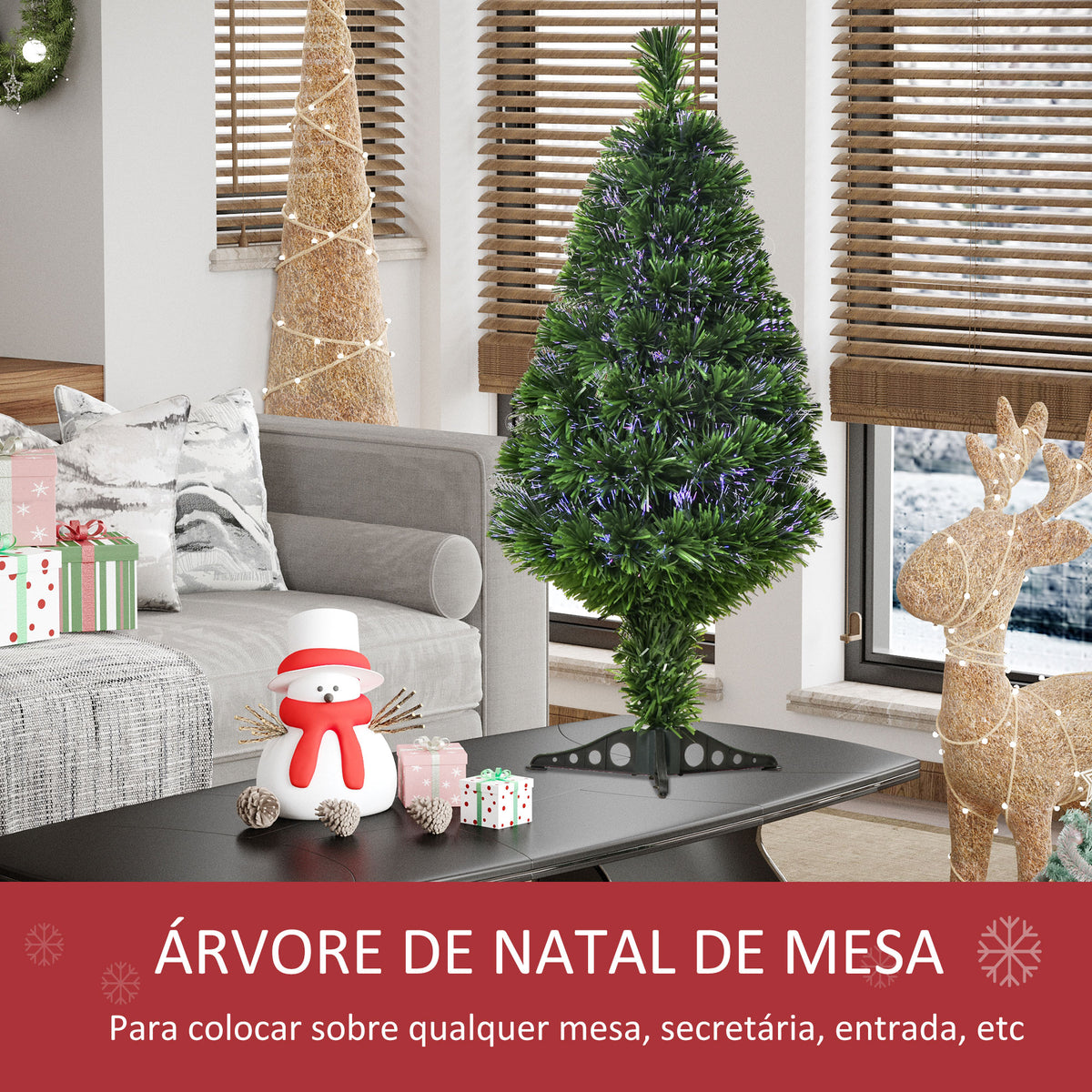 Árvore de Natal Artificial 90cm com 90 Ramos de PVC Fibra Óptica 4 Cores Suporte Decoração de Natal para Interiores Φ48x90cm Verde — foto 5