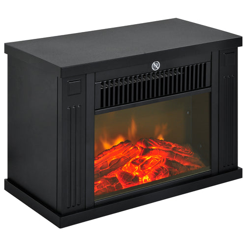 Camino Elettrico Portatile Compatto con Termostato Regolabile 600W/1200W ed Effetto Fiamma Realistico 34x17x25cm Nero