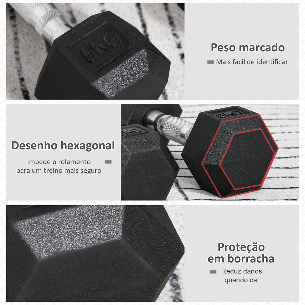 Conjunto de Halteres Hexagonais 2 x 5 kg Conjunto de Pesos com Barras de Conexão Kit de Treino de Fitness para Ginásio em Casa — foto 4