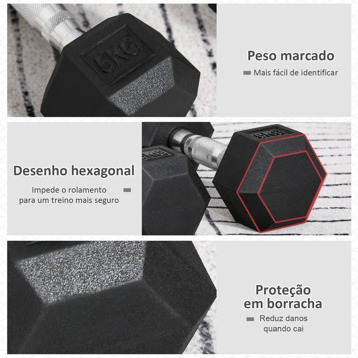Conjunto de Halteres Hexagonais 2 x 5 kg Conjunto de Pesos com Barras de Conexão Kit de Treino de Fitness para Ginásio em Casa — foto 4